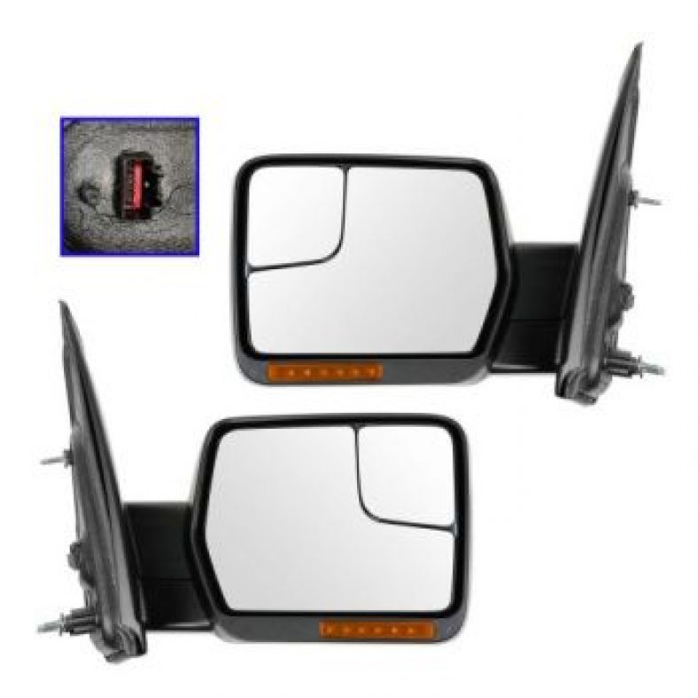 2004-2014 Ford F-150 Power Heated Turn Signal Mirrors with Chrome & Black Caps Pair 2014 Ford F150 Mirror Turn Signal Replacement