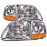 1997-2003 Ford F1-50 Expedition F-250 Super Duty Headlights Lightning Style Headlamps 4Pc Set with Corner Pair